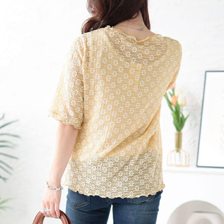 大きいサイズ レディース フラワージャガードメロウTシャツ　cpdai-658703 【ゆうパケット可】