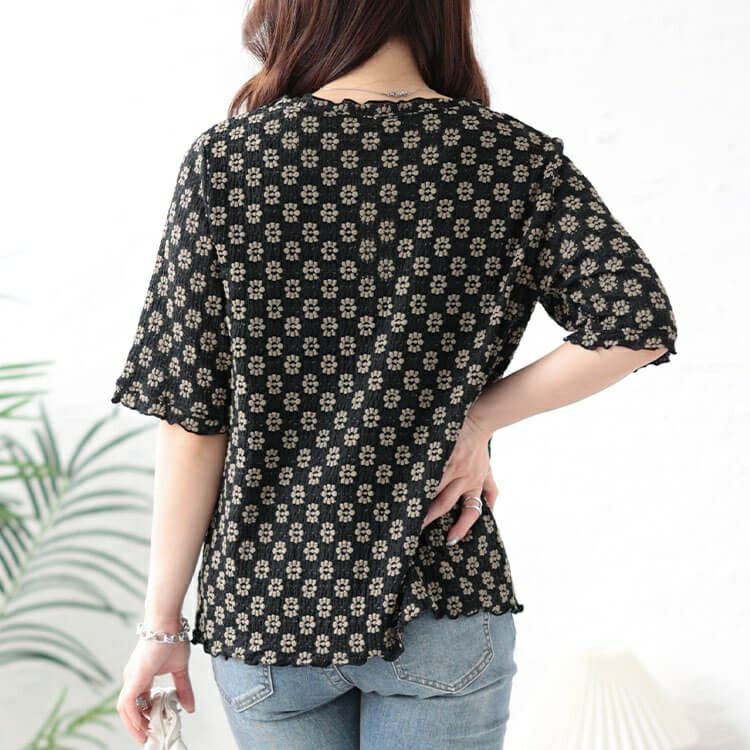 大きいサイズ レディース フラワージャガードメロウTシャツ　cpdai-658703 【ゆうパケット可】