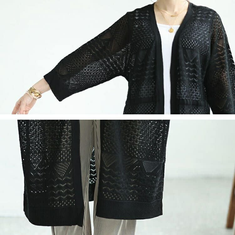 大きいサイズ レディース 透かし編みドロストロングカーディガン　cpdai-640413