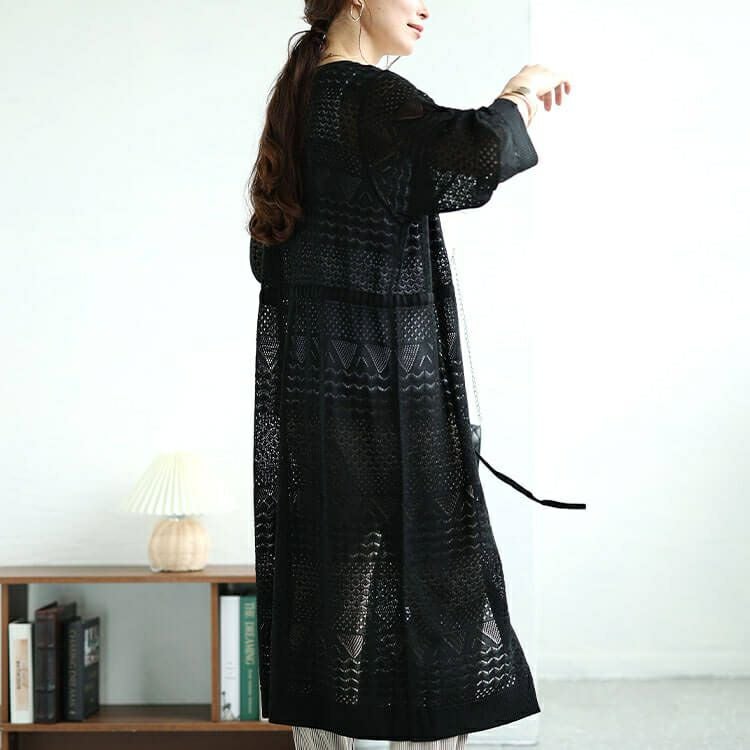 大きいサイズ レディース 透かし編みドロストロングカーディガン　cpdai-640413