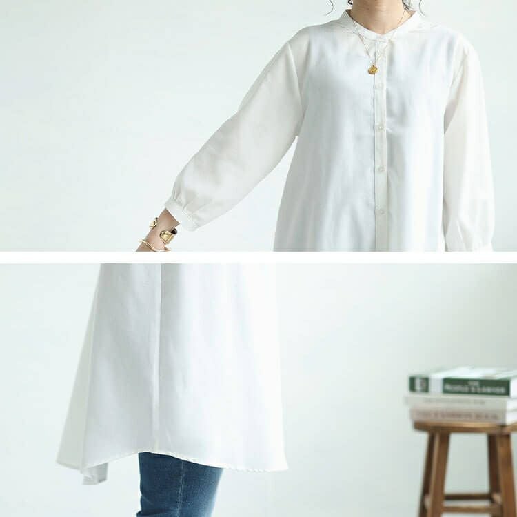 大きいサイズ レディース 接触冷感＆UVカットリネン混バンドカラーシャツチュニック　cpdai-640407 【メール便可】