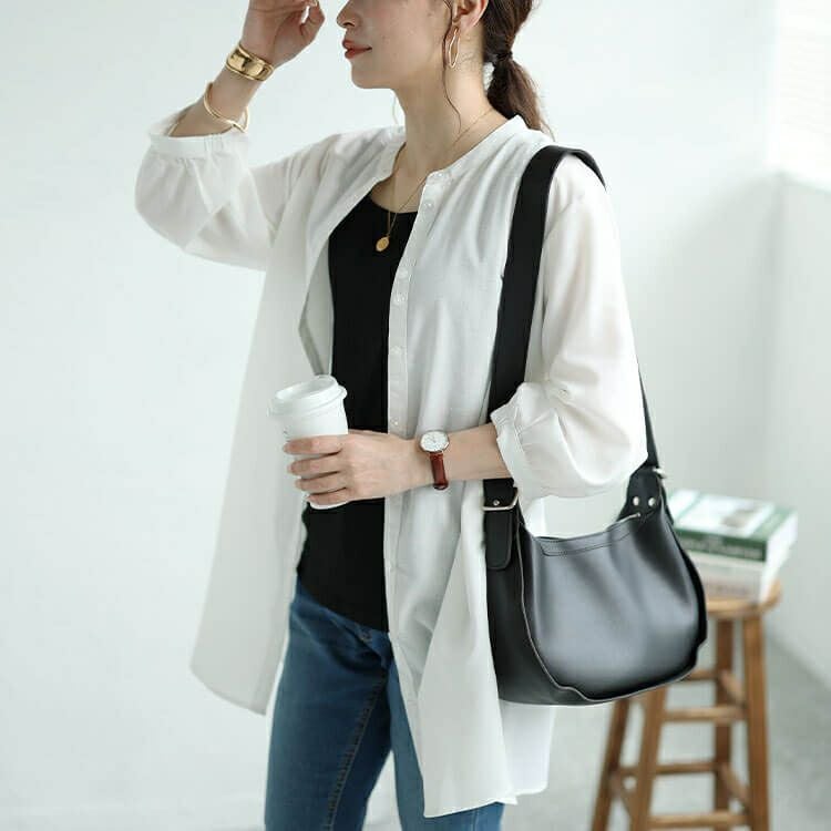 大きいサイズ レディース 接触冷感＆UVカットリネン混バンドカラーシャツチュニック　cpdai-640407 【メール便可】