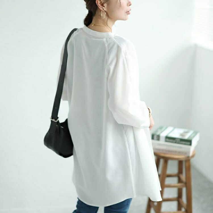 大きいサイズ レディース 接触冷感＆UVカットリネン混バンドカラーシャツチュニック　cpdai-640407 【メール便可】