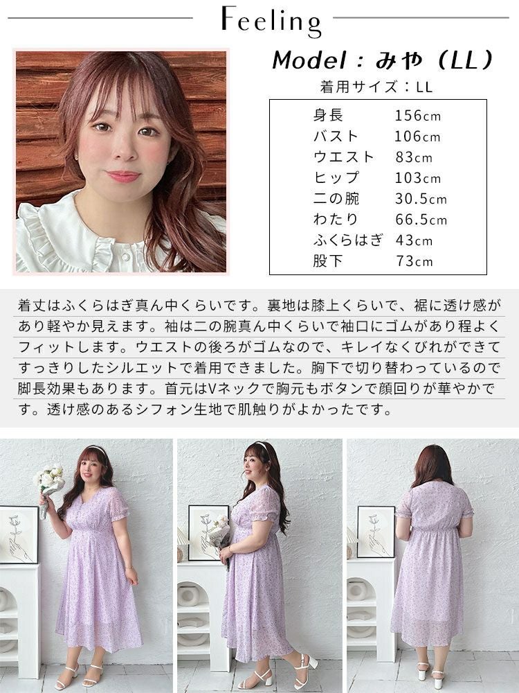 大きいサイズ レディース Vネック小花柄ワンピース　goldy-1502