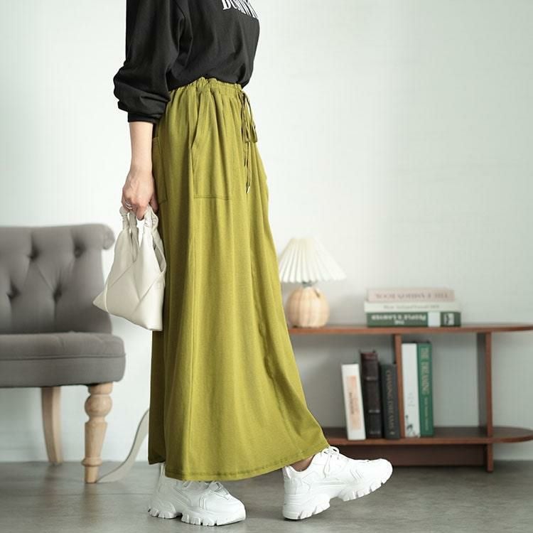 大きいサイズ レディース リブナロースカート　mncut-142422 グリーン