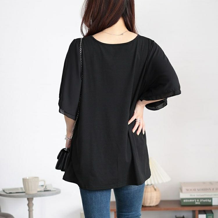 大きいサイズ レディース 接触冷感フレアスリーブ切り替えカットソー　mncut-142420 【メール便可】