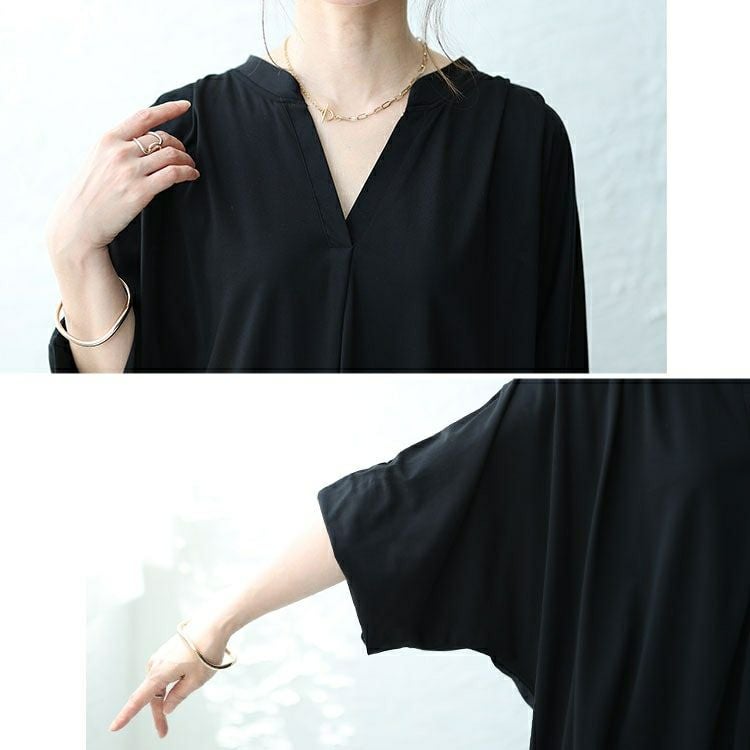 大きいサイズ レディース 接触冷感キーネックワイドドルマンカットソー　mncut-142419 【メール便可】