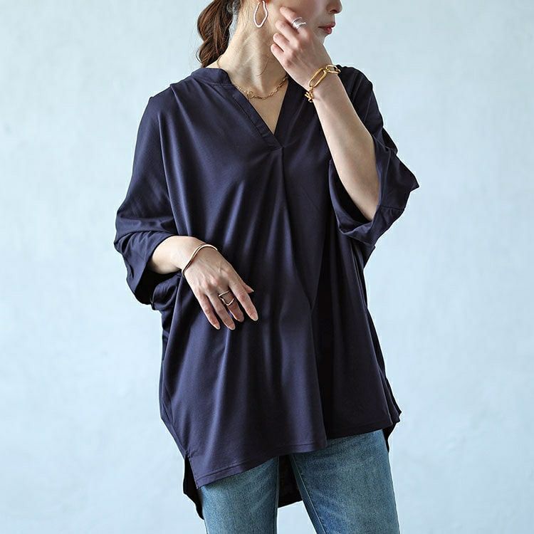 大きいサイズ レディース 接触冷感キーネックワイドドルマンカットソー　mncut-142419 【メール便可】