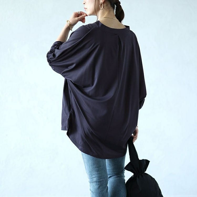 大きいサイズ レディース 接触冷感キーネックワイドドルマンカットソー　mncut-142419 【メール便可】