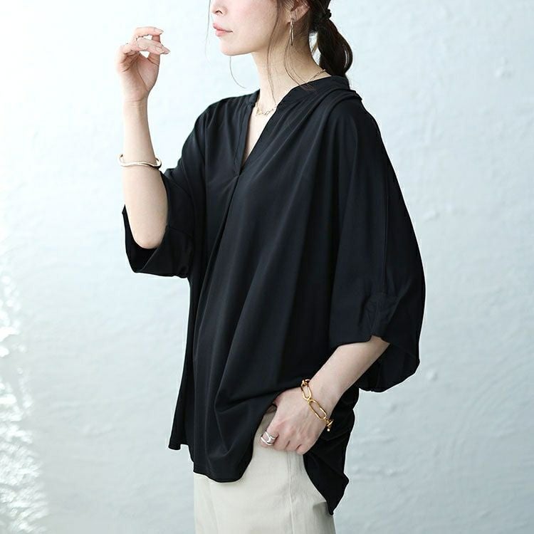 大きいサイズ レディース 接触冷感キーネックワイドドルマンカットソー　mncut-142419 【メール便可】