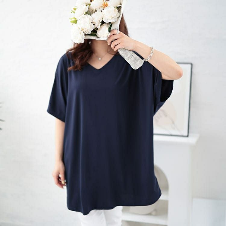 大きいサイズ レディース 接触冷感VネックドルマンTシャツ　mncut-142418 【メール便可】