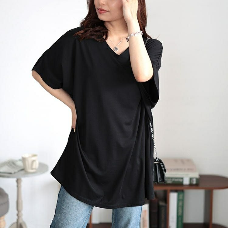 大きいサイズ レディース 接触冷感VネックドルマンTシャツ　mncut-142418 【メール便可】