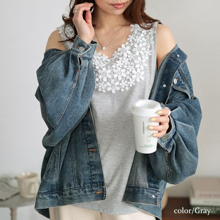 大きいサイズ レディース フラワーレースタンクトップ　plan-240031 【メール便可】