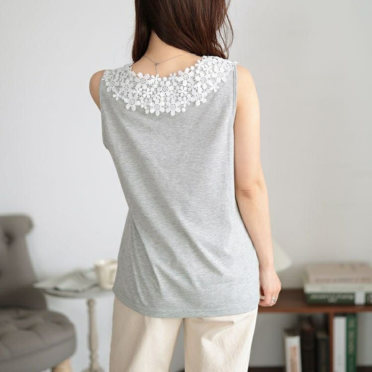 大きいサイズ レディース フラワーレースタンクトップ　plan-240031 【メール便可】