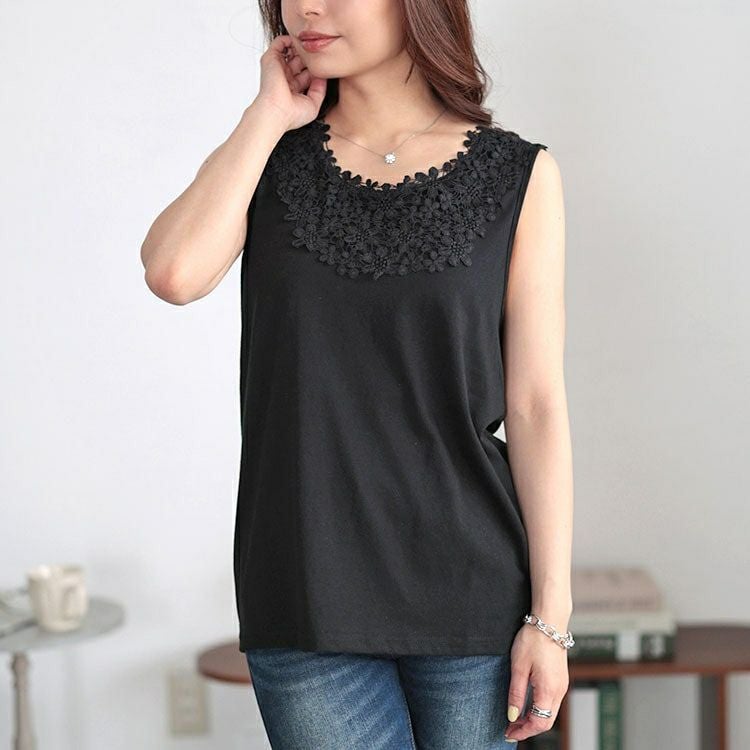 大きいサイズ レディース フラワーレースタンクトップ　plan-240031 【メール便可】