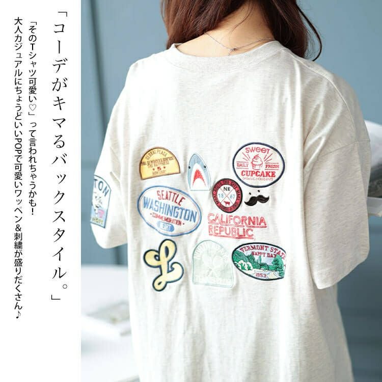 大きいサイズ レディース サメワッペンコットンTシャツ　cros-130262 【メール便可】