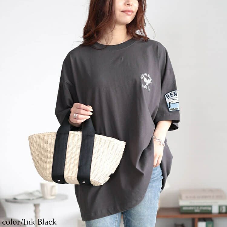 大きいサイズ レディース サメワッペンコットンTシャツ　cros-130262 【メール便可】