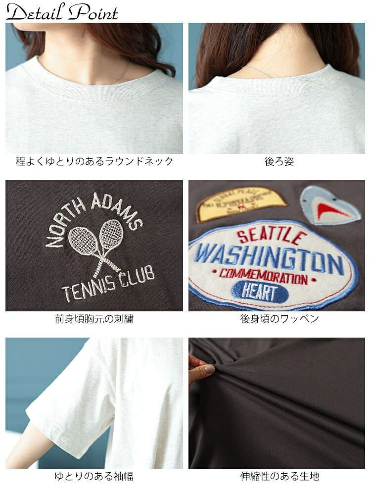 大きいサイズ レディース サメワッペンコットンTシャツ　cros-130262 【メール便可】