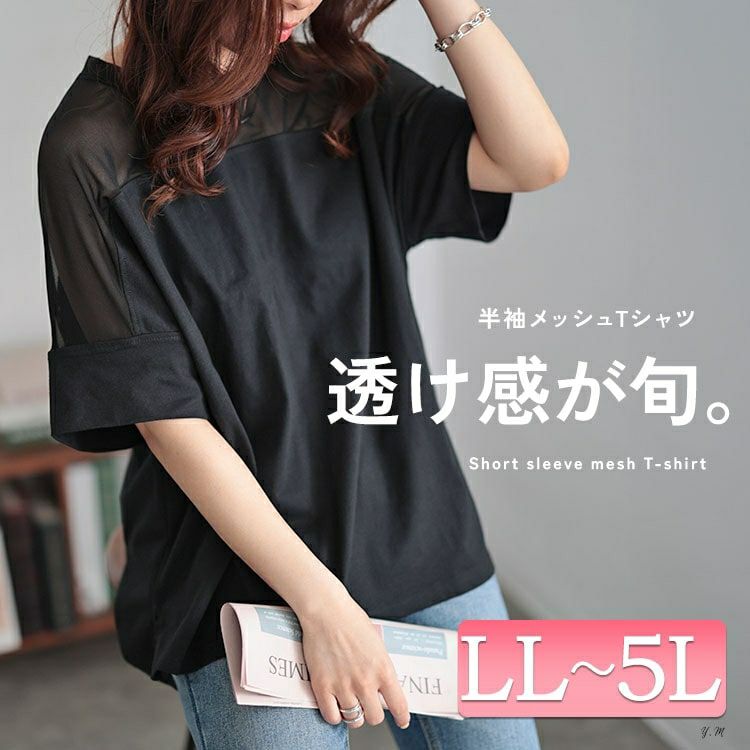 大きいサイズ レディース シアー切り替えTシャツ bro-0042 【メール便