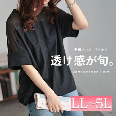 大きいサイズ レディース シアー切り替えTシャツ　bro-0042 【メール便可】
