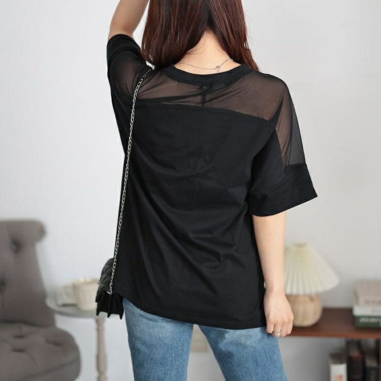大きいサイズ レディース シアー切り替えTシャツ　bro-0042 【メール便可】