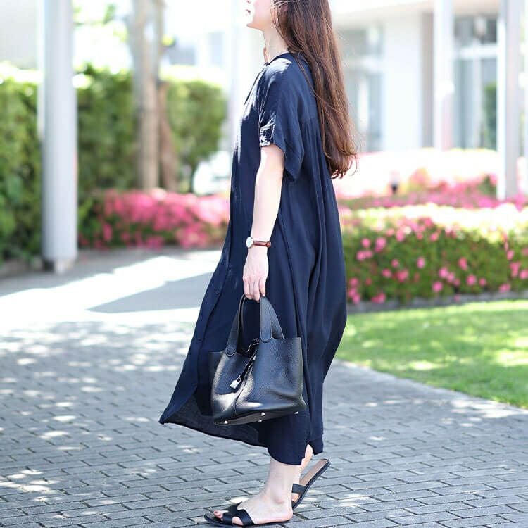 大きいサイズ レディース キーネックバックギャザーワッシャーワンピース　fem-482