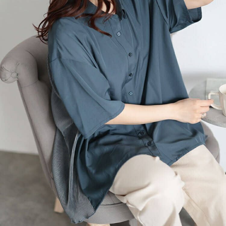 大きいサイズ レディース バックプリーツ切り替えシャツ　fem-480