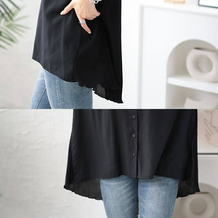 大きいサイズ レディース バックプリーツ切り替えシャツ　fem-480