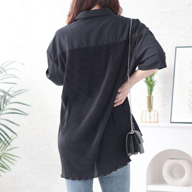 大きいサイズ レディース バックプリーツ切り替えシャツ　fem-480