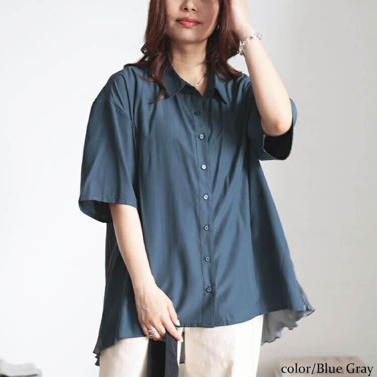 大きいサイズ レディース バックプリーツ切り替えシャツ　fem-480