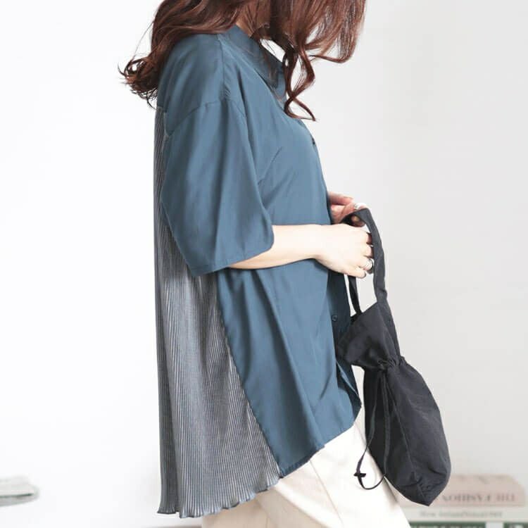 大きいサイズ レディース バックプリーツ切り替えシャツ　fem-480