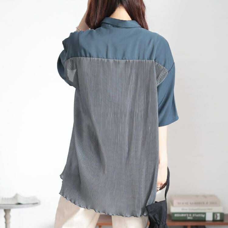 大きいサイズ レディース バックプリーツ切り替えシャツ　fem-480
