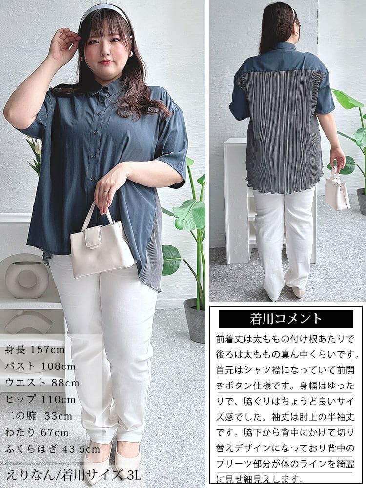 大きいサイズ レディース バックプリーツ切り替えシャツ　fem-480