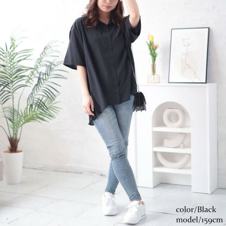 大きいサイズ レディース バックプリーツ切り替えシャツ　fem-480 ブラック