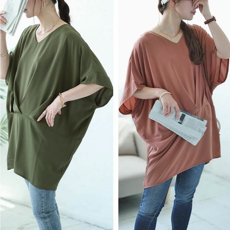 大きいサイズ レディース タック入りコクーンチュニック　fem-478