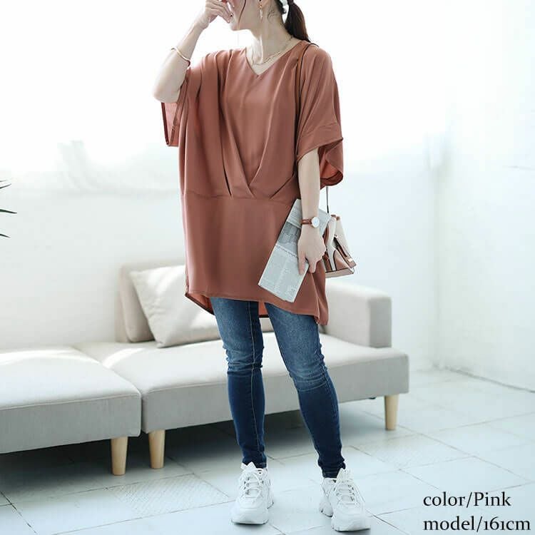 大きいサイズ レディース タック入りコクーンチュニック　fem-478