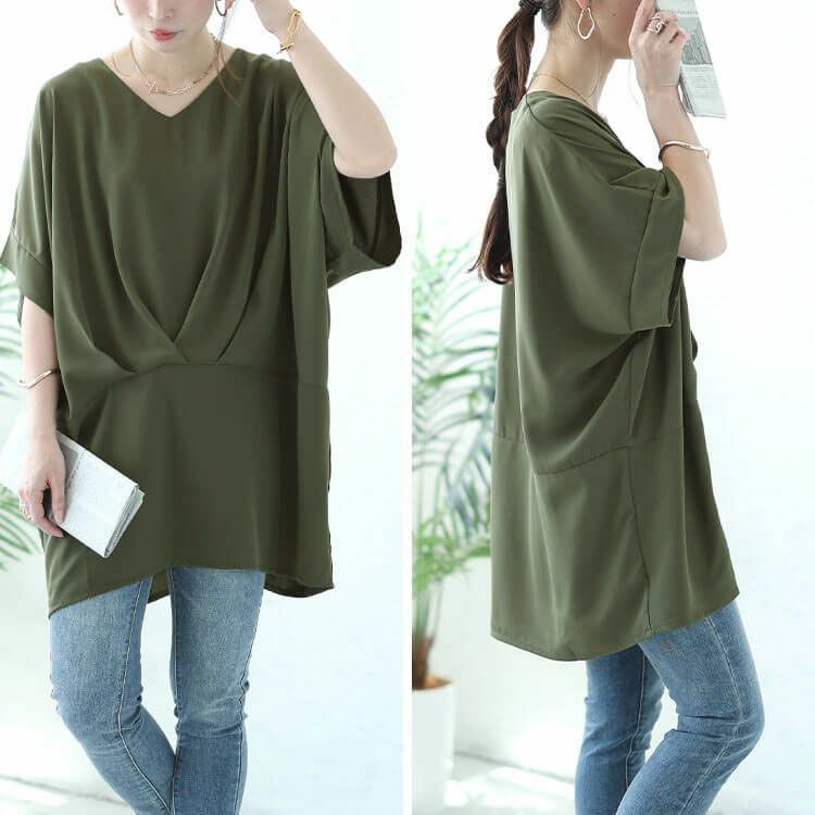 大きいサイズ レディース タック入りコクーンチュニック　fem-478