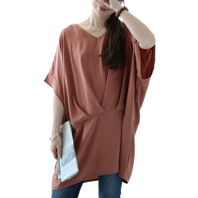 大きいサイズ レディース タック入りコクーンチュニック　fem-478 ピンク