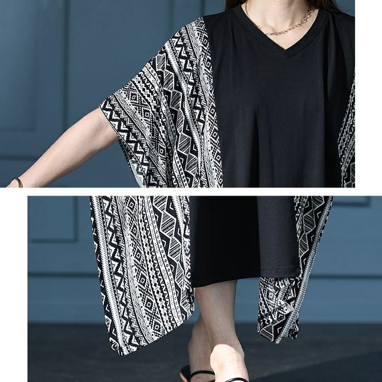 大きいサイズ レディース 接触冷感エスニック柄切り替えワンピース　kt-7824610