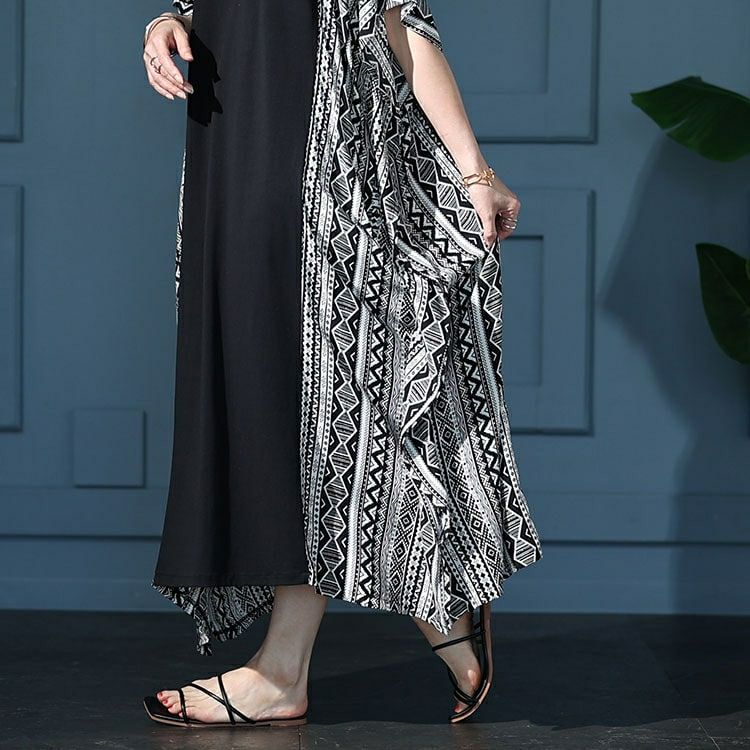 大きいサイズ レディース 接触冷感エスニック柄切り替えワンピース　kt-7824610