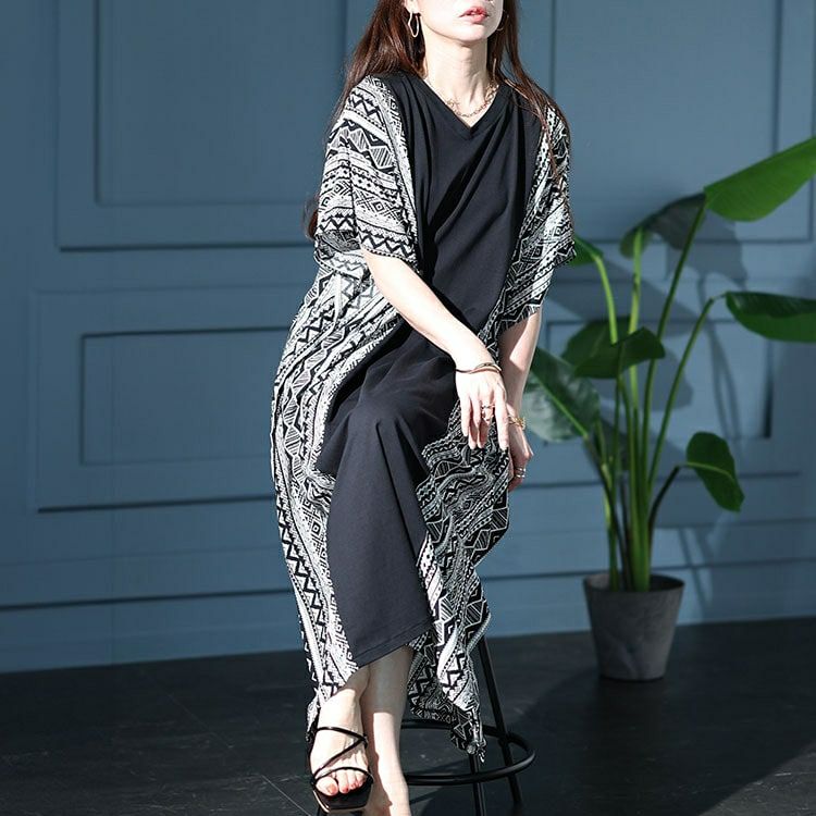 大きいサイズ レディース 接触冷感エスニック柄切り替えワンピース　kt-7824610