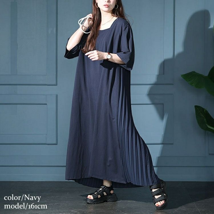 大きいサイズ レディース 接触冷感バックプリーツワンピース　kt-7824580
