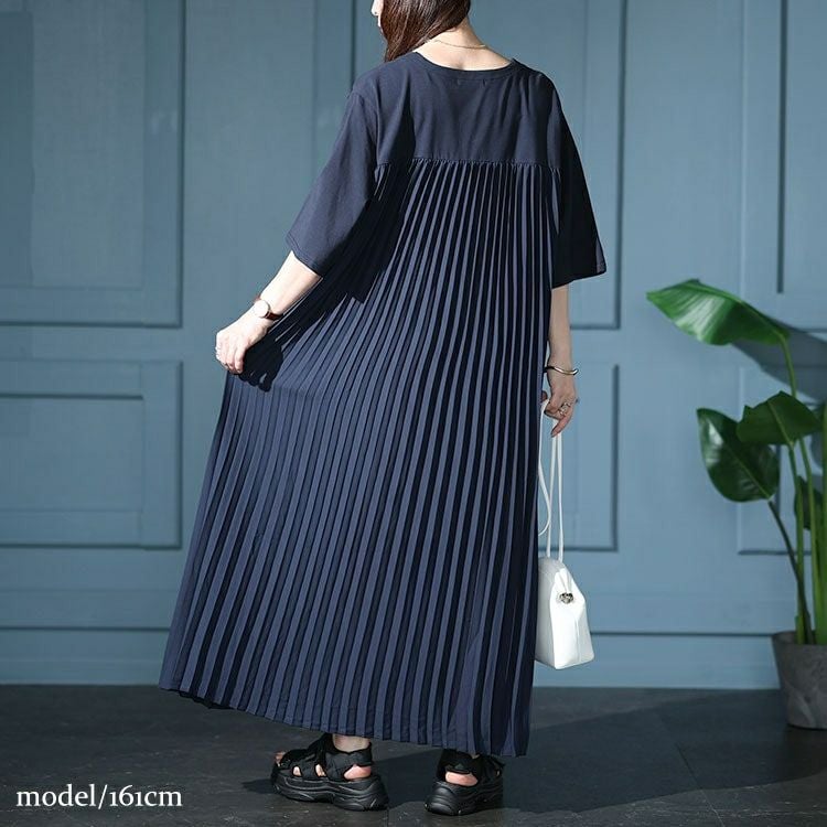 大きいサイズ レディース 接触冷感バックプリーツワンピース　kt-7824580