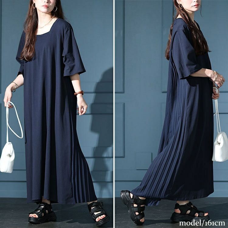 大きいサイズ レディース 接触冷感バックプリーツワンピース　kt-7824580