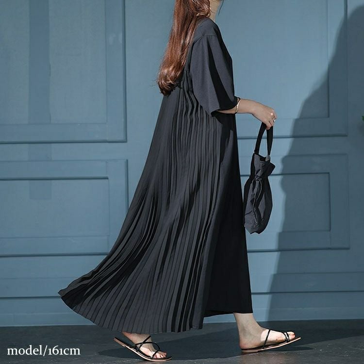 大きいサイズ レディース 接触冷感バックプリーツワンピース　kt-7824580