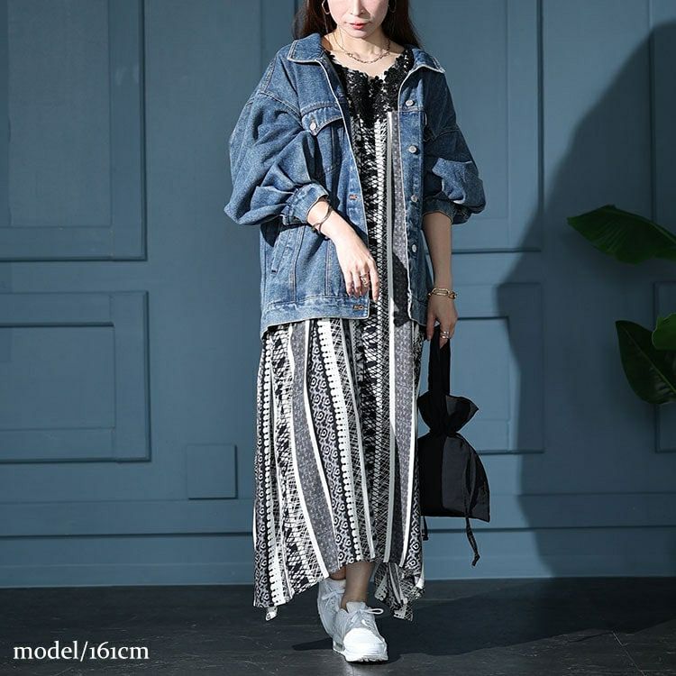 大きいサイズ レディース 胸元レースエスニック柄ドルマンワンピース　kt-7824590