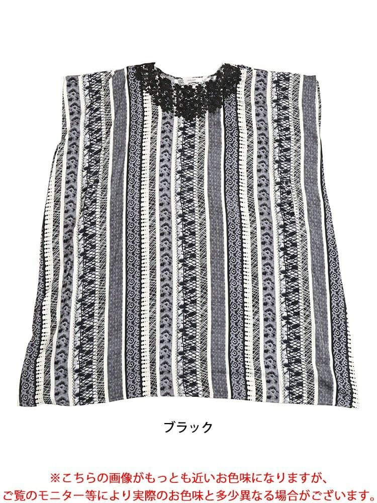 大きいサイズ レディース 胸元レースエスニック柄ドルマンワンピース　kt-7824590