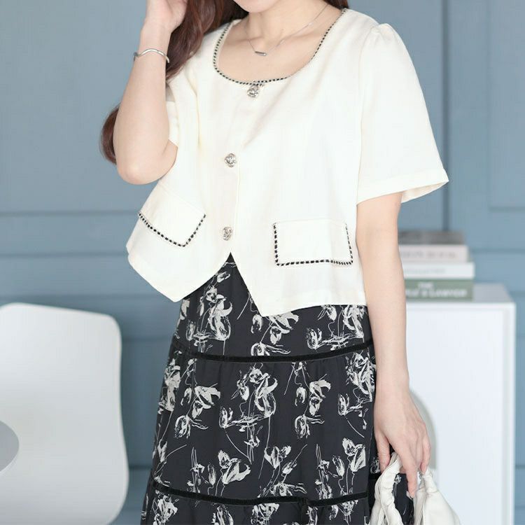 大きいサイズ レディース 半袖ジャケット＆ティアードスカートセット　goldy-1513