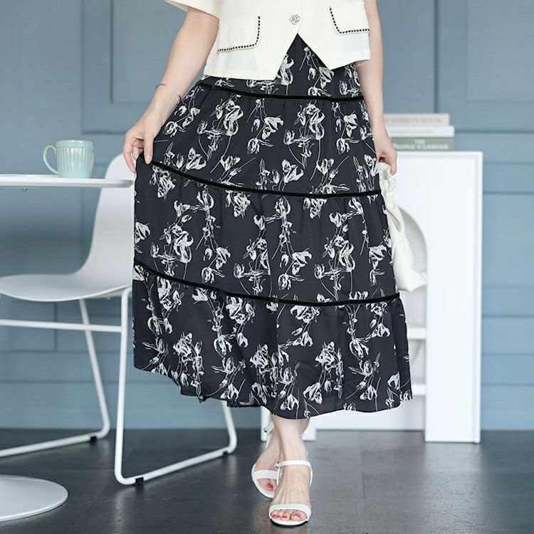 大きいサイズ レディース 半袖ジャケット＆ティアードスカートセット　goldy-1513