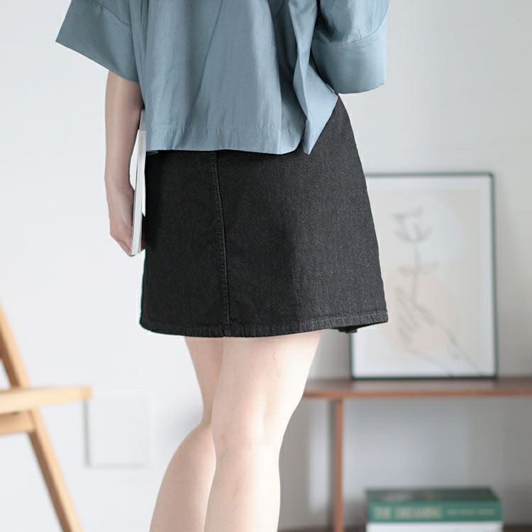 大きいサイズ レディース パンツ裏地付きプリーツデニムミニスカート　goldy-1510